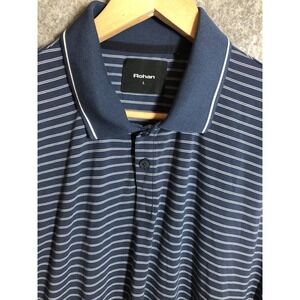 Rohan Shirt Mens Large Blue Stripe Stretch Polo Knit Short Sleeve Travel Casual